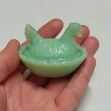 Jadeite Depression Style Glass Mini Hen On Nest Chicken Salt Dish, Vintage Style Dishes price