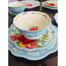 The Pioneer Woman Sweet Rose Light Blue Stoneware 12Piece Dinnerware Set Durable Dishes price