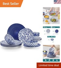 SELENE Plates and Bowls Set for 4, 12 Pieces Dinnerware Sets, Mircowave and D... Dishes price