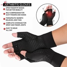 Copper Compression Gloves Anti Arthritis Fingerless Hand Support Pain Relief US Unisex Gloves price