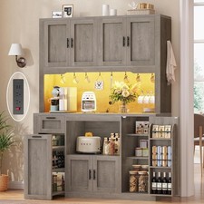71" Kitchen Pantry Cabinet w/LED Light &Microwave Stand, Kitchen Storage Cabinet Kitchen Cabinet / Furniture price