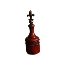 Vintage Red Resin Decorative Bottle Fleur De Lis Stopper Bronze Trim 14 Inch Decorative Bottle price