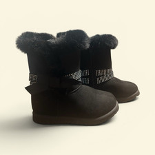 Black Unisex Baby/Toddler Pull-On Ankle Booties Faux Suede Faux Fur Trim 10 Baby Boots price