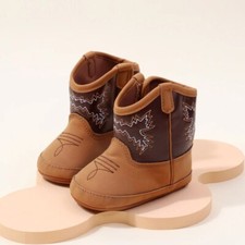 Baby Infant Cowboy Boots-Brown Soft Sole Anti-Slip Shoes 0-18M Booties Boy Girl Baby Boots price