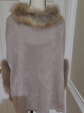 Elegant Taupe  Faux  Fur Trim Poncho Poncho price
