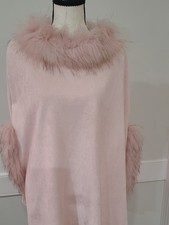 Elegant Blush Pink Faux Fur-Trim Poncho Poncho price