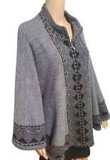 Katie Todd Poncho S/M Cape 100% Wool Pie Style Zip Front Gray Black New $129 Poncho price