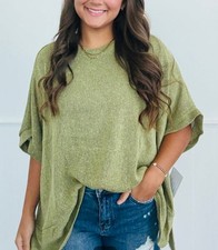 Dear Scarlett Women's M/L Avocado Green Knit Poncho Sweater Oversized Relaxed Poncho price