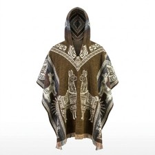 ALPACA WOOL HOODED PONCHO XL UNISEX WINTER COAT LLAMA PATTERN ANDES KNIT ECUADOR Poncho price