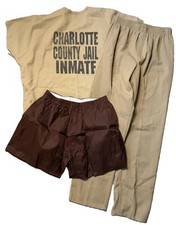 Authentic Bob Barker Charlotte County Jail Inmate Uniform Prison Convict Khaki Men's Costume price