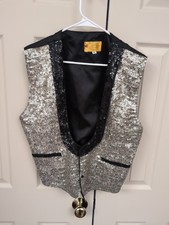 SILVER and BLACK SEQUIN VEST Formal Magician Costume XL Men's Costume price