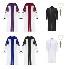 Mens Choir Pastor Robe Shiny Metallic Trim Front Button-Down Cassock with Cross Men's Costume price