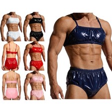 Mens Crop Top Briefs Costume Nightwear Beachwear Waterproof Outfit Glossy Adult Men's Costume price