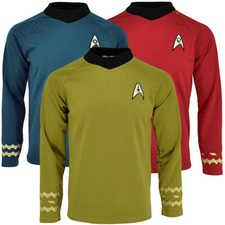 Cosplay TOS Captain Kirk Gold Shirts Spock Blue Uniforms Red Starfleet Tops Mens Men's Costume price