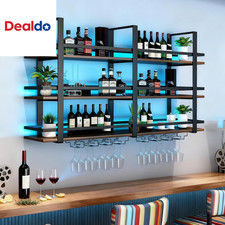 Wall Mounted Wine Rack with LED Lights, 3-Tier Large Capacity Metal & Wood Liquo Wine Cabinets price