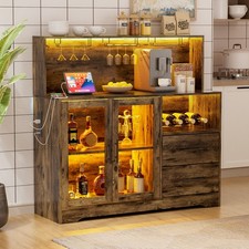 Wine Bar Cabinet with RGB Light, Liquor Cabinet with Wine Rack and Glass Holder Wine Cabinets price