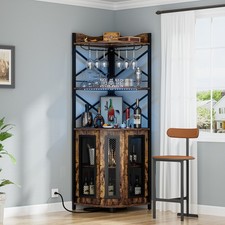 Corner Wine Bar Cabinet with Power Outlets and LED Lights and Wine Glass Holder Wine Cabinets price