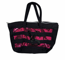 Victoria’s Secret Large Canvas Sequin Stripe Weekender Tote Pink Travel Zip Bag Women's Beach Bag price