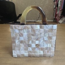 Top Handle Bag Womens Small White Shell Checkered Acrylic Beach Party Purse Women's Beach Bag price