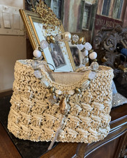 Beige Woven Straw Satchel Top Handle Bag Beaded Handle Shell Starfish Charm #Boh Women's Beach Bag price