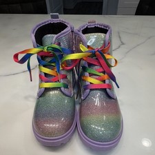 Unisex Kids Glitter Rainbow Lace Up Ankle Booties Multicolor Purple Fun Party Unisex Kids' Booties price