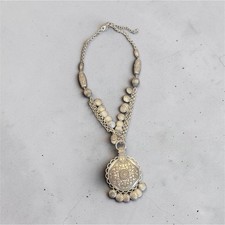 Silver-Tone Cable Chain Necklace Round Medal Coin Pendant Bead Dangle Accents Pearl Necklace price