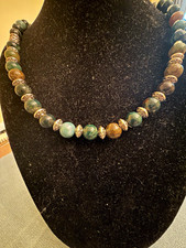 Multicolor Round Beaded Stone Necklace - Ball/Bead Chain w/ Silver-Tone Spacers Pearl Necklace price