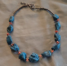 Blue Irregular Stone Beaded Bohemian Necklace, Adjustable Ball Chain Lobster Pearl Necklace price