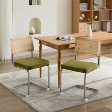 Set of 2 Mid Century Modern Kitchen Dining Chairs Natural Cane Back Chrome Base Cafe & Canteen Chair price
