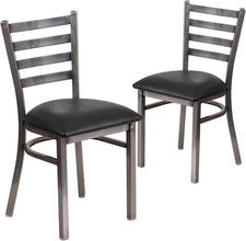 HERCULES 2-Pack Black Vinyl Ladder Back Metal Restaurant Chairs Cafe & Canteen Chair price