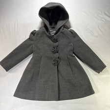 Rothschild Girls Hooded Dress Coat 4T Charcoal Gray Faux Wool Rosette Plackard Girls' Overcoat price