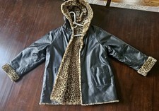 Kids XL 2000s Vintage Leapard REVERSIBLE Real Leather & Faux Fur Coat Girls' Overcoat price