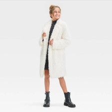 Art Class Faux Fur Coat Girls' Ivory Long Jacket Single Button Front Girls' Overcoat price