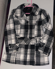IZ BYER Girls XL 18 Plaid Peacoat Black White Gray Lined Fleece Button Girls' Overcoat price
