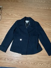 Arizona Jeans Girls Navy Blue Double-Breasted Peacoat Polka Dot Button L Girls' Overcoat price