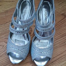 Mascotte Stella silver jeweled strappy high heel sandals with a zip back Platform Shoes price