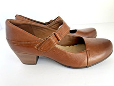 Clarks Collection Womens Valarie Shoes Mary Janes Block Heel Cognac Brown Sz 10 Platform Shoes price