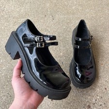 Black Patent Chunky Platform Mary Janes Double Buckle Lug Sole Shoes Size 39 y2k Platform Shoes price