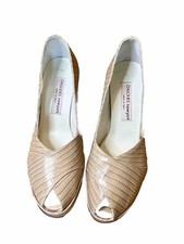 Vintage CHUCKIE’S New York Tan Snakeskin Platform Heels Peep Toe Shoes Size 7.5 Platform Shoes price