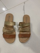 WOMEN'S CL BY LAUNDRY BROWN/TAN LEATHER  SANDALS SLIPPERS SIZE 9 FLATS Women's Slippers and Sandals price