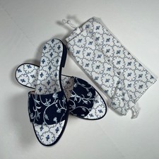 Hill House Home The Somerset Slide Slippers Blue Floral Toile Women's 8.5 NIB Women's Slippers and Sandals price