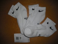 Boys/Girls NWT NIKE Ankle Socks 3prs DRI-FIT Classic White w/Black Swoosh 5Y-7Y Boys' Socks Set price