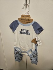 Baby Essentials Boys 9M 4pc Bodysuit Pants Hat Socks Baseball Blue White Boys' Socks Set price