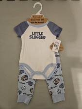 Baby Essentials Boys 9M 4pc Cotton Pants Set Bodysuit Pants Hat Socks Baseball Boys' Socks Set price