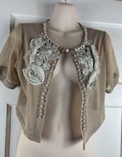 Bolero Boho S Pretty Angel Beige cardigan wedding Sweater Short Sleeve Beaded Bolero price
