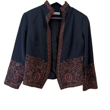 Coldwater Creek Embroidered Blazer Bolero Women's Size 8P Black Copper Floral Bolero price