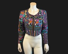 80s 90s IKAT Cropped Quilted Patchwork Bolero Jacket | S XS Bolero price