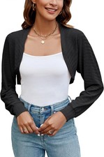 Womens Cropped Cardigan Bolero Shrug Long Sleeve Lightweight Open Front Knit Top Bolero price