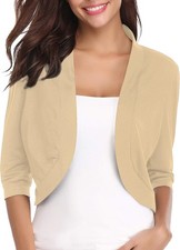 Womens 3/4 Sleeve Open Front Bolero Shrug Knit Sweater Cropped Cardigan Jacket Bolero price