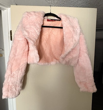 HOTKISS Outerwear Women's Pink Faux Fur Accents Collared Open Bolero Jacket S Bolero price